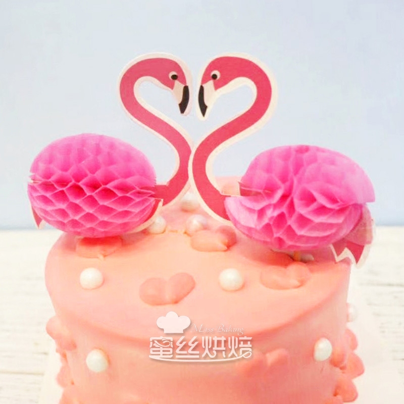 3D立体火烈鸟蛋糕插牌 浪漫爱情love烘焙装饰 生日婚礼甜品插件