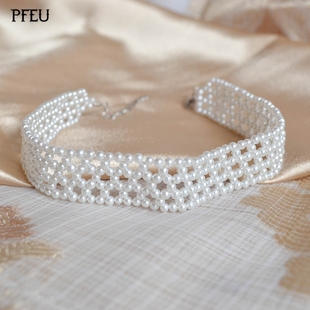 韩国项链配饰珍珠锁骨链女宽颈链短款 多层颈带脖子饰品项圈choker