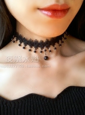 黑色串珠日常手工编织蕾丝项链