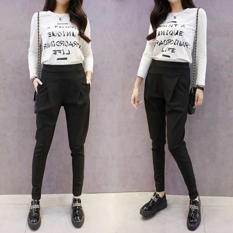 女裤长裤裤子女百搭宽松哈伦裤显瘦春秋季休闲小脚垮裤黑色韩版