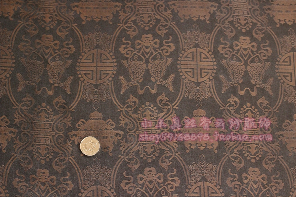 [古之韵绸]顺德交织提花真丝香云纱莨绸面料布料连衣裙 咖啡双鱼