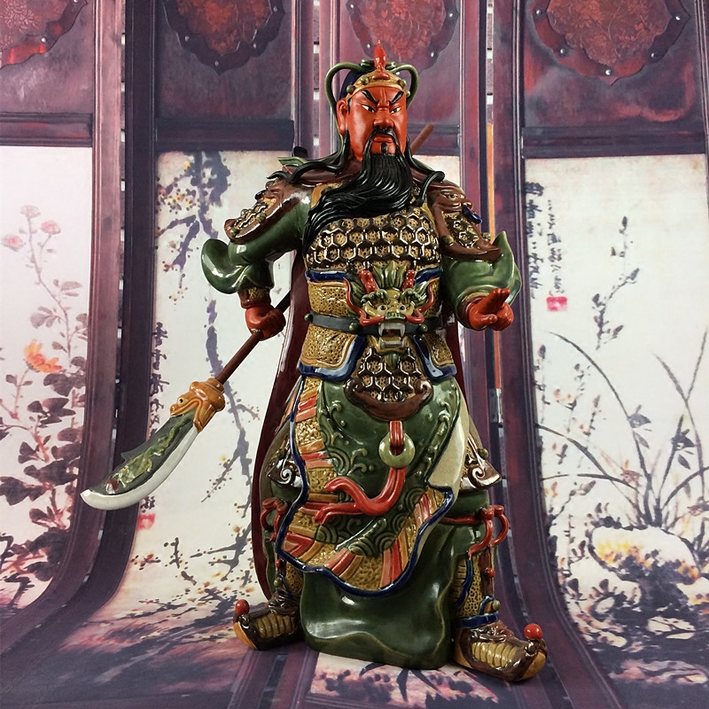 红脸关公神像人物陶瓷摆件佛山石湾公仔开业招财镇宅供奉武财神爷