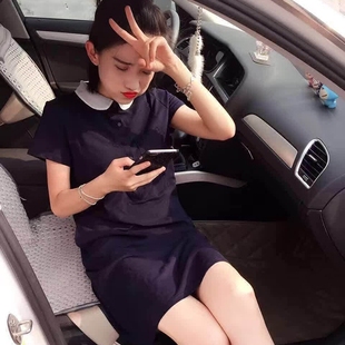 那比大码 保罗衫 22春夏新款 女装 翻领运动休闲polo连衣裙 中长款 短袖