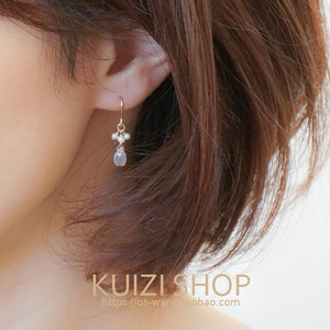 葵子手作 原创定制 淡雅蓝光 天然月光石淡水珍珠14k包金耳环耳夹