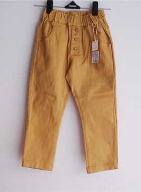 老款XX布衣男女中小童纯棉斜纹姜黄色裤子 春秋休闲裤
