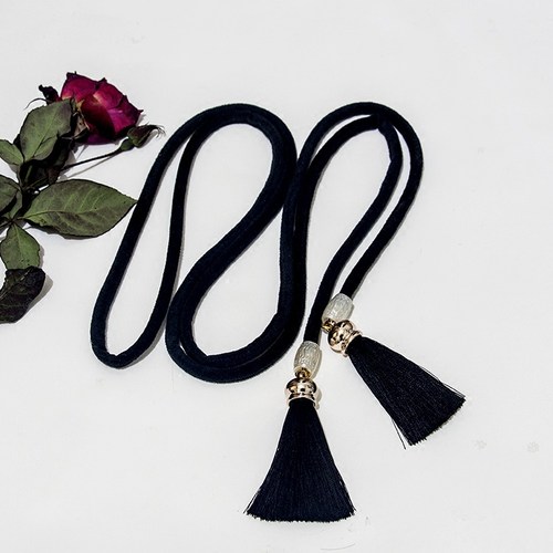 韩版手工丝绒毛球流苏百搭风腰带