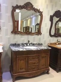 简欧式浴室柜仿古落地卫生间浴柜美国红橡木，实木镜柜组合洗手台盆