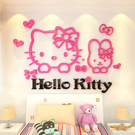 hellokitty猫3d立体墙贴亚克力动漫，贴画儿童房女孩卧室卡通装饰贴