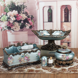 欧式果盘套装客厅创意奢华工艺品多功能纸巾盒收纳盒茶几摆件