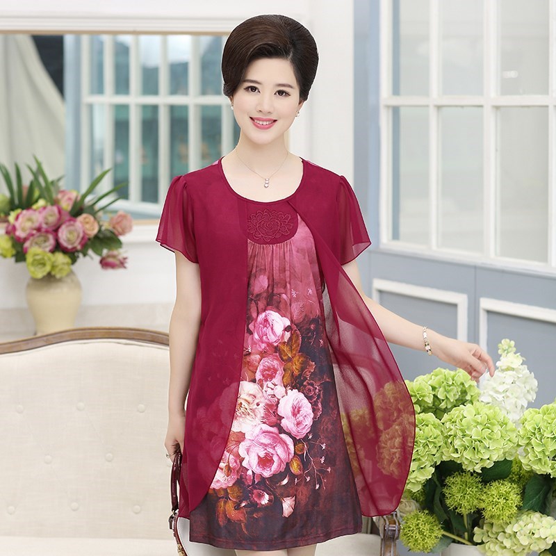 中老年人女装夏装短袖40岁50年轻妈妈35中年雪纺连衣裙2018新款45|ruв категории Женская одежда, в пожилых женщин - от Buy2taobao.com для оказания профессиональной услуги покупки агента Taobao