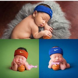 新生婴儿童拍照服装宝宝，满月百天摄影衣服小篮球头带发圈摄影道具