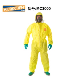 微护佳3000连体带帽防护服黄色，防硫酸防盐酸，硝酸耐酸碱化带袖围裙