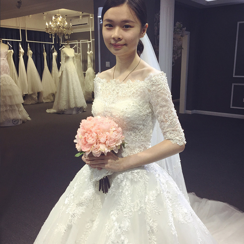 Wedding dress 2018 new pattern Korean Edition bride marry Off Shoulder Long sleeve Lace Tailing Show thin Qi Di Spring and autumn seasonin the Women's clothing/Boutique , Wedding/Cheongsam/Formal dress , Wedding  category - from Buy2taobao.com to provide professional Taobao agent buy service