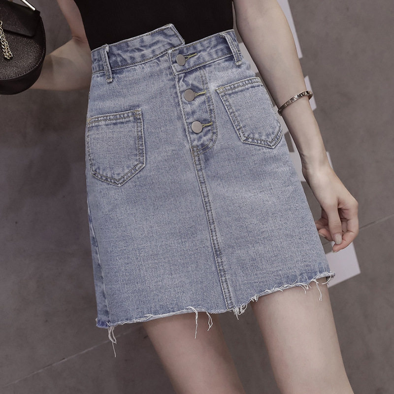 2018春高腰牛仔半身裙女韩版不规则字短裙一步裙修身包臀裙|ruв категории Женская одежда, юбка - от Buy2taobao.com для оказания профессиональной услуги покупки агента Taobao