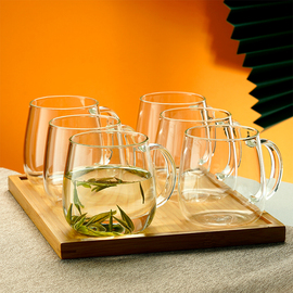 物生物玻璃杯家用带把耐热水杯，套装家庭泡茶喝水茶杯大容量牛奶杯
