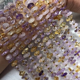10MM 天然紫黄晶扁片项链 水晶盘珠散珠半成品 手链项链隔片配珠