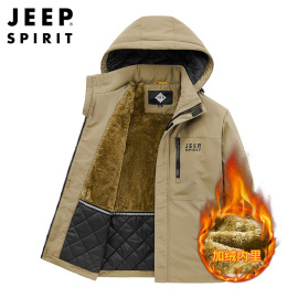 JEEP SPIRIT男装冲锋棉服中长款棉袄休闲宽松工装棉衣外套男