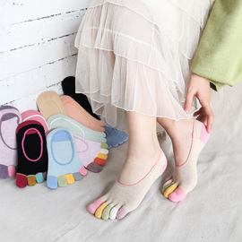女士五指袜创意船袜薄全纯棉，浅口隐形袜，分脚彩趾硅胶不掉跟吸汗