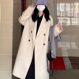 版本婴驼绒端韩版茧型通勤双面羊毛大衣女中长款毛呢外套