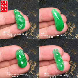 缅甸冰阳绿翡翠玉如意吊坠阳绿金枝，玉叶绿福，贝玉坠葫芦福瓜豆子