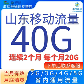 山东移动流量充值40G当月包通用4G5G网络连续二个月到账20G
