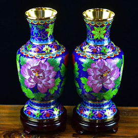 北京珐琅景泰蓝花瓶10寸六线瓶纯手工铜胎掐丝工艺品客厅摆件