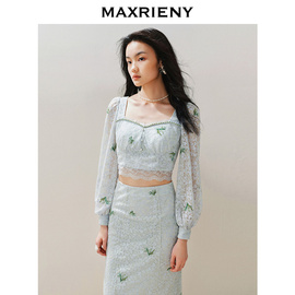 maxrieny精致复古感蕾丝，雪纺衫2024夏季修身显瘦上衣女