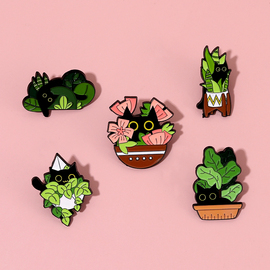 植物猫咪胸针可爱日系卡通，创意金属徽章男女别针，配饰包包装饰勋章