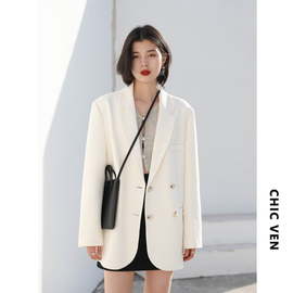 chicven街头休闲宽松白色西装外套，女秋2024设计感小众气质小西服