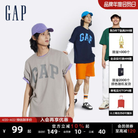 Gap男装2024春夏撞色LOGO简约基础款圆领纯棉短袖T恤465796