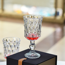 ins法式优雅高脚杯香槟杯玻璃酒杯果汁透明浮雕冷饮杯喇叭大开口
