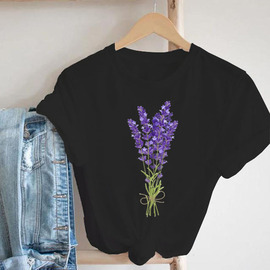 lavenderfloraltshrit2022年夏季紫色熏衣草印花短袖t恤