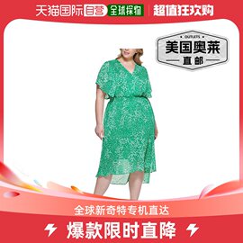 dknyPlus 女式 V 领中长中长早秋连衣裙 苹果绿多色 美国奥