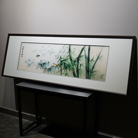 新中式装饰画客厅沙发背景竹报平安苏绣，纯手工刺绣成品挂画刺绣画