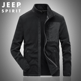 jeep夹克男加绒加厚抓绒，开衫卫衣摇粒绒，上衣秋冬装羊羔绒保暖外套