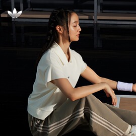 时尚短款运动翻领，短袖polo衫，女装春夏adidas阿迪达斯三叶草