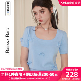 BANANA BABY2024夏季系带蝴蝶结针织短袖女甜美小清新减龄T恤