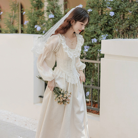 伴娘服女装春季订婚礼服平时可穿轻婚纱法式连衣裙登记领证小白裙
