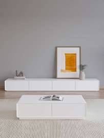 北欧实木白色烤漆电视柜茶几组合简约现代小户型客厅落地电视机柜