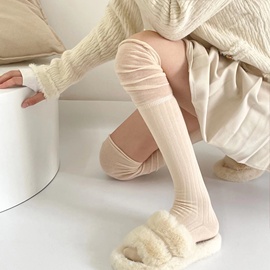 Wuuuus 秋冬奶白色长筒袜女日系加厚高筒袜白色拼接过膝袜堆堆袜