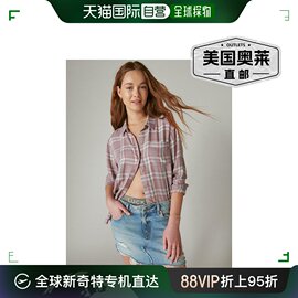 Lucky Brand 女式云格子男友风法兰绒衬衫 - 浅粉色 美国奥莱