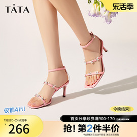 Tata他她一字带细跟凉鞋女罗马凉鞋女高跟鞋春季夏季7UL01BY3