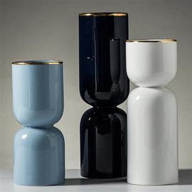 陶瓷花瓶现代简约时尚，生活黑白蓝金边摆件家居，工艺品软装陈设花器