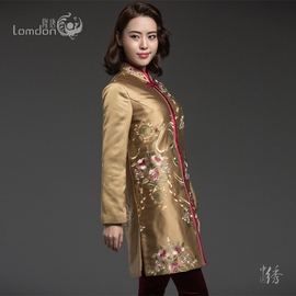 隆唐原创绣花民族风，女式修身立领长袖棉上衣，中式中长款外套m315