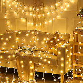 圣诞星星灯led彩灯闪灯串灯满天，星网红房间，装饰布置五角星电池灯
