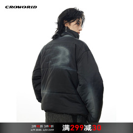 croworld手绘喷色印花棉服外套，男女同款，秋冬宽松保暖棉衣