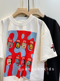 波拉bora韩国童 装夏季女 童儿 童印花T恤洋气字母短袖男 童潮