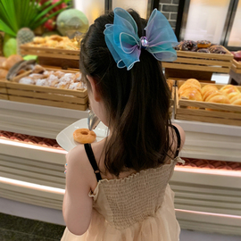 自带仙气的一款彩虹发夹，韩国进口雪纱蝴蝶结弹簧夹公主顶夹超仙头