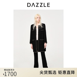 DAZZLE地素奥莱23春黑金链条装饰高级感中长款直筒毛呢大衣