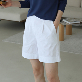 白色亚麻短裤女西装，五分裤夏季2024韩版高腰松紧棉麻直筒中裤